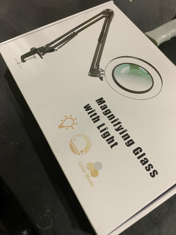 Photo 1 of LANCOSC Magnifying Glass with Light and Stand, 5 Inches 10X Real Glass Lens, 3 Color Modes Stepless Dimmable LED Desk Lamp, Adjustable Arm Lighted Magnifier Light for Reading Repair Crafts Close Work