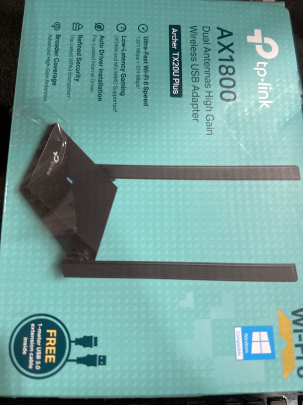 Photo 1 of TP-Link WiFi 6 USB Adapter for Desktop PC - (Archer TX20U Plus) AX1800 Wireless Network Adapter with 2.4GHz, 5GHz, High Gain Dual Band 5dBi Antenna, WPA3, Supports Windows 11/10