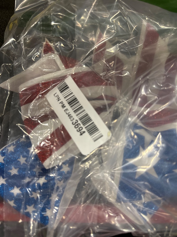 Photo 1 of 2PCS American Flag 8 Inch Glitter Ribbon Patriotic Bow Ties with Elastic for 4th of July, Independence Day Hair Accessories for Teens Kids (Style A)