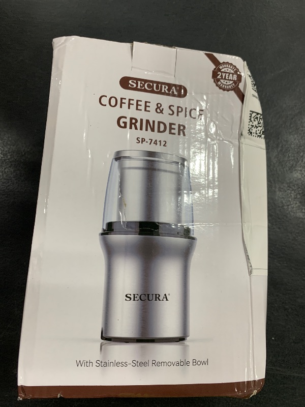 Photo 1 of Secura Electric Coffee Grinder and Spice Grinder with 1 Stainless Steel Blades Removable Bowl, Dry Grinding