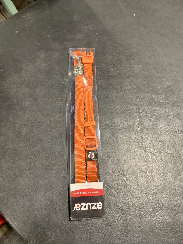 Photo 1 of azuza Nylon Fall Dog Collar and Leash Set, Strong & Durable Basic Style Leash with Easy to Use Collar Hook, Available in Multiple Lengths for Medium Dogs, Rust Orange,M