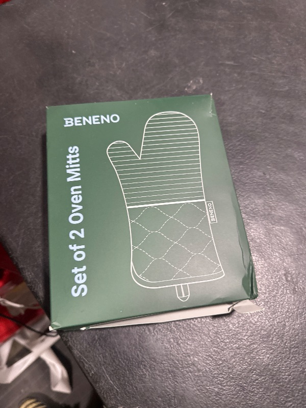 Photo 1 of Beneno Non-Slip Silicone Textured Cotton Oven Mitts, Heat Resistant up to 500° F, Flexible Grip with 14.3"x7" Longer Protection, Durable 100% Cotton Oven Mitts for Kitchen & Barbecue, 2-Pack, Gray