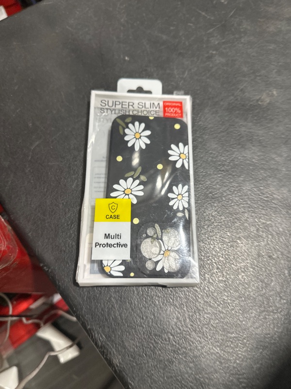 Photo 1 of LEECG for iPhone 14 Pro Case Astronaut Butterfly Flower Pattern Soft Anti Scratch Microfiber Lining Inside Phone Cover, Anti Fingerprint Slim Fit Silicone Soft Case for iPhone 14 Pro-Daisy Black