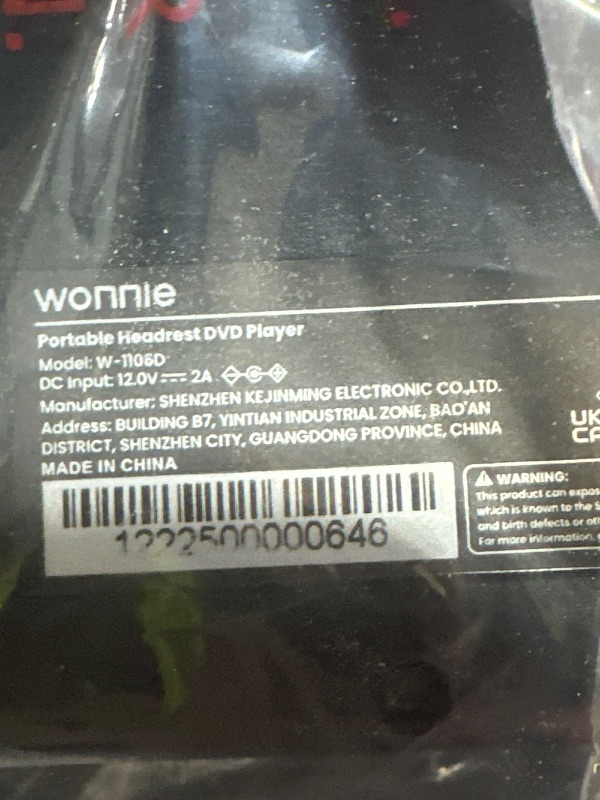 Photo 1 of WONNIE 12" Dual Car DVD Players Portable DVD Players for Car Headrest Play a Same or Two Different Movies with 5-Hour Rechargeable Battery, Mounting Brackets, All Region, Support USB/Sync TV
