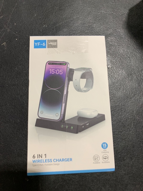 Photo 1 of Geniusho 6 in 1 Wireless Charger Charging Station,Folding Stand Dock for Samsung Galaxy & iPhone 15 14 13 12 11 X XR XS Pro Max 8 Plus SE for Samsung & Apple Watch and Earphones AirPods 2/3/Pro
