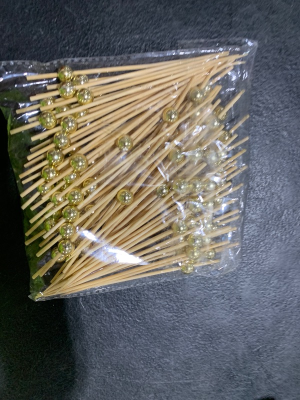 Photo 1 of 100PCS Fancy Toothpicks for Appetizers, Gold Cocktail Picks for Party Decoration, Appetizer Skewers for Charcuterie Sandwich Burgers Fruit - 4.7 inch