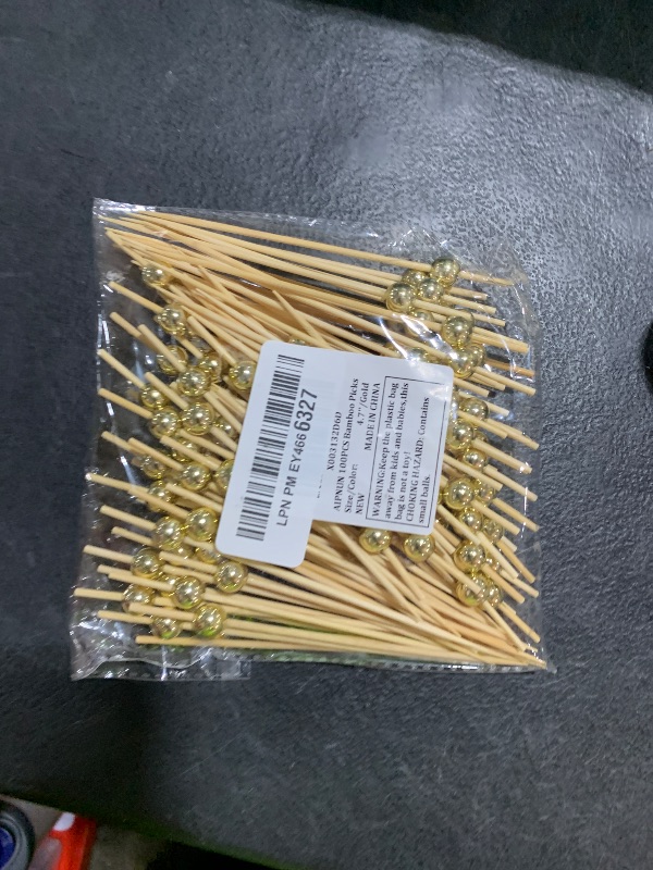 Photo 1 of 100PCS Fancy Toothpicks for Appetizers, Gold Cocktail Picks for Party Decoration, Appetizer Skewers for Charcuterie Sandwich Burgers Fruit - 4.7 inch