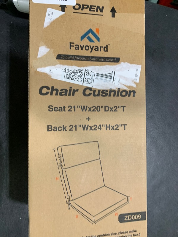 Photo 1 of Favoyard Outdoor Chair Cushion 21 x 20 x 2 Inch Waterproof & Color Fade Resistant High Back Patio Furniture Cushion Replacement with Removable Cover, Ties and Hidden Zipper for Outdoor Dining Chairs