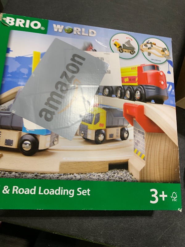 Photo 1 of BRIO World Rail & Road Loading Set - 32-Piece FSC-Certified Wood Train Set & Accessories - Special Crane Car, Flatbed, Tracks, & More - Works with All Wooden Railway Sets - Fun Play for Ages 3+