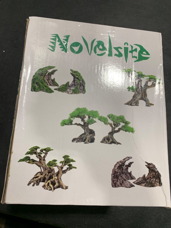 Photo 1 of Novelsite Fish Tank Decor- Bonsai Trees with Faux Moss- Aquarium Rocks Aquascaping- Made of Sandstone, Goldfish Betta Fish Tank Decorations Hides Accessories