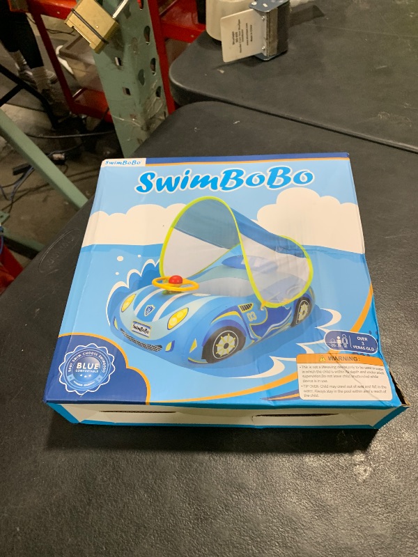 Photo 1 of Swimbobo Toddler Pool Float Inflatable Car Baby Swim Float with Adjustable Sun Canopy and Safety Seat Pool Toys for Kids 3+ Years Old (Blue Sports Car)