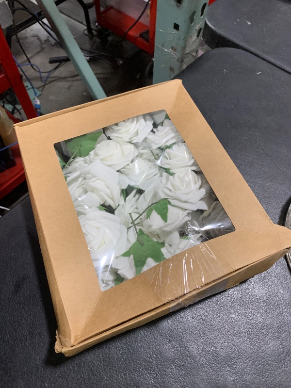 Photo 1 of JOYLEX Artificial Flowers Realistic Roses, 50pcs Real Looking Fake Roses with Stem for DIY Wedding Bouquets Centerpieces Bridal Shower Party Home Romantic Decorations (Regular 3" - 50pcs, White)
