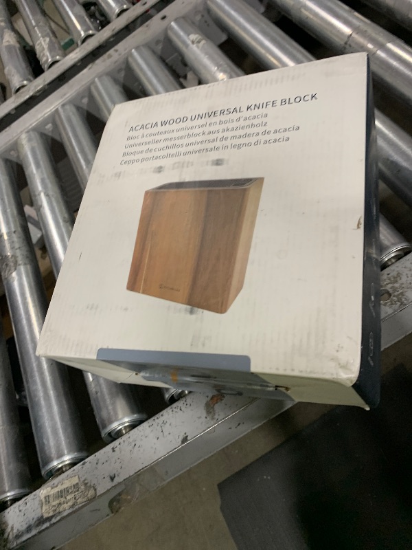 Photo 1 of KITCHENDAO XL Acacia Wood Universal Knife Block with Slots for Scissors and Sharpening Rod, Safe, Space Saver Knives Storage Stand Display without Knives, Unique Slot Design to Protect Blade
