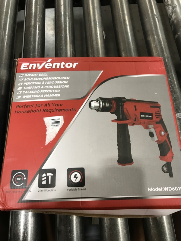 Photo 1 of Enventor 7.5 Amp Hammer Drill, 1/2 Inch Electric Hammer Drill, 900W 0-3000RPM Variable Speed, 360° Auxiliary Handle, Lightweight Corded Hammer & Drill 2 in 1 Functions with 9pcs Bit for Metal, Wood