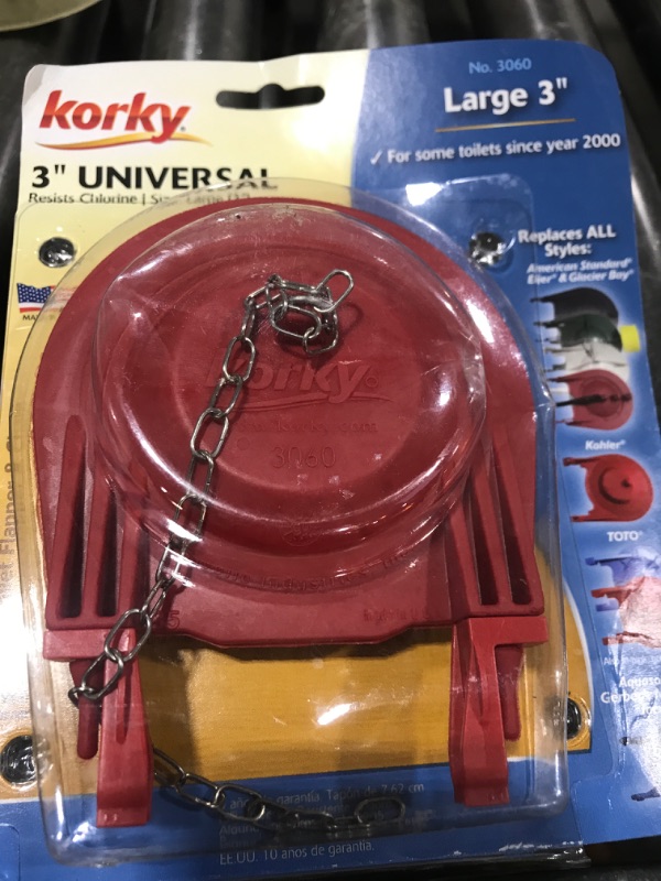 Photo 1 of Korky 3060BP Universal Toilet Flapper Replaces Most Large 3-Inch Flappers - Long Lasting Rubber - Easy to Install - Made in USA, Red