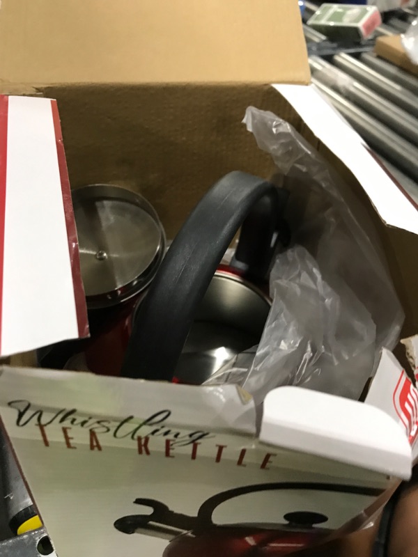 Photo 1 of Venoly 2.5 Liter Whistling Tea Kettle - Modern Stainless Steel Whistling Tea Pot for Stovetop Hot Water Boiler with Cool Grip Ergonomic Handle (Wine Red, 2.5 Liter)