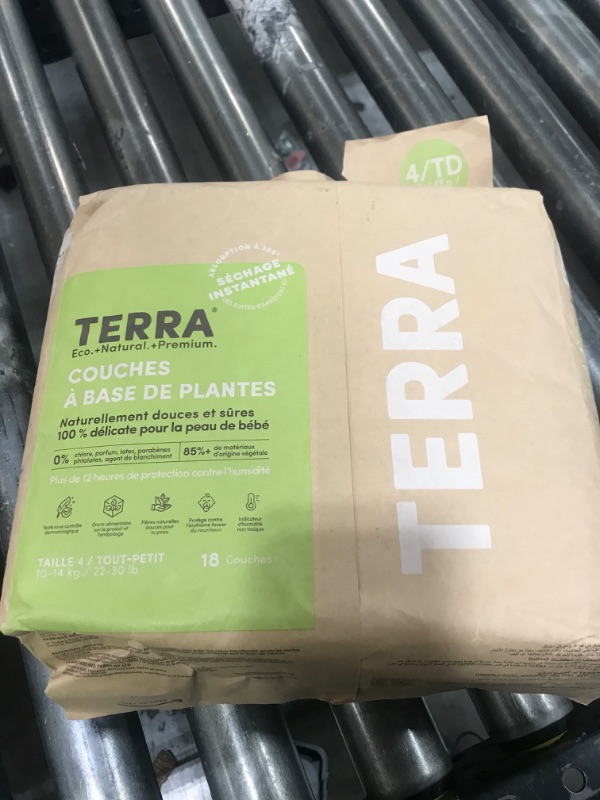 Photo 1 of Terra Size 4 Diapers: 85% Plant-Based Diapers, Ultra-Soft & Chemical-Free for Sensitive Skin, 22-30 Pounds, 18 Count (Pack of 8)