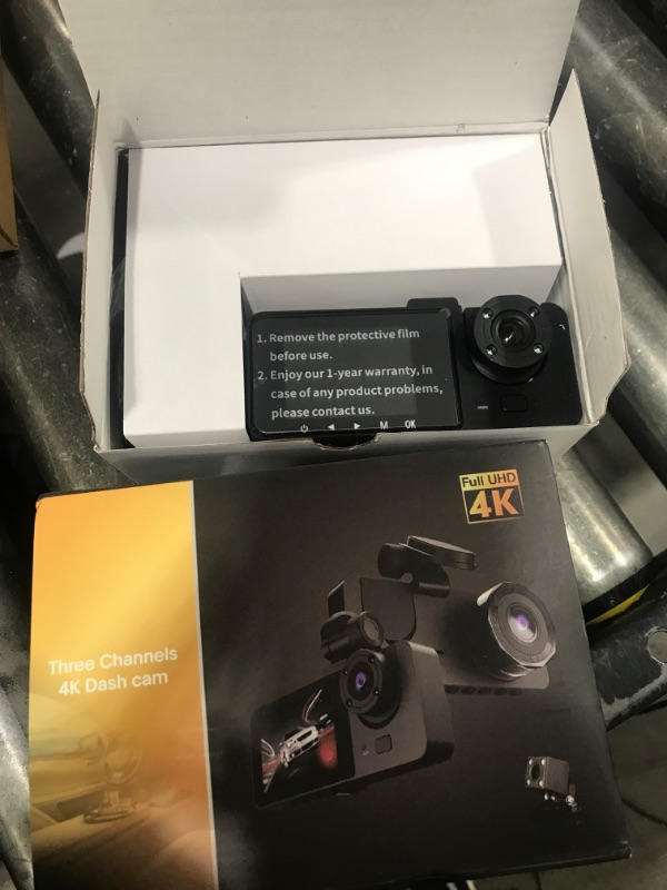 Photo 1 of 3 Channel Dash Cam,4K+1080P Dash Cam Front and Rear Inside, Dash Camera for Cars, Triple Car Camera with 32GB Card,Built-in G-Sensor, 2’’ IPS Display Car Camera,Loop Recording,24Hr Parking