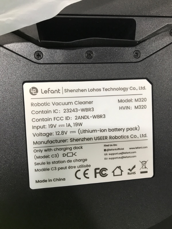 Photo 1 of Lefant M320 Robot Vacuum Cleaner, Carpet Detection, 6,000 Pa Suction, Low Noise, 800ml Visible Dustbin, 210 Mins Runtime, Self-Charging, Works with Alexa, Ideal for Hard Floor, Pet Hair, Black