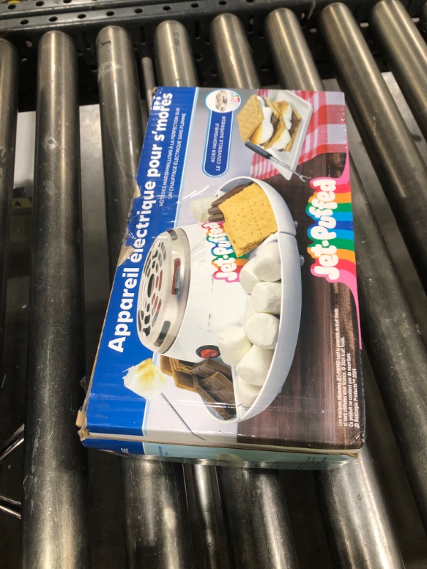Photo 1 of Nostalgia Jet-Puffed Tabletop Indoor Electric S'mores Maker - Smores Kit With Marshmallow Roasting Sticks and 4 Compartment Trays for Graham Crackers, Chocolate, Marshmallows - White