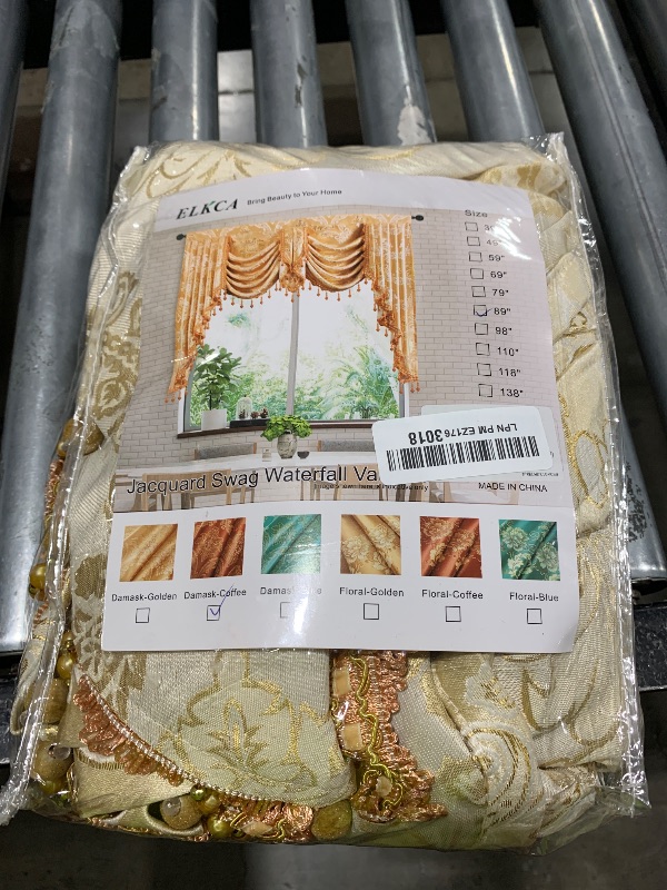 Photo 1 of ELKCA Jacquard Waterfall Valance for Bedroom Damask Coffee Curtain Valance for Living Room,Rod Pocket,1 Panel (Damask-Coffee, W89)