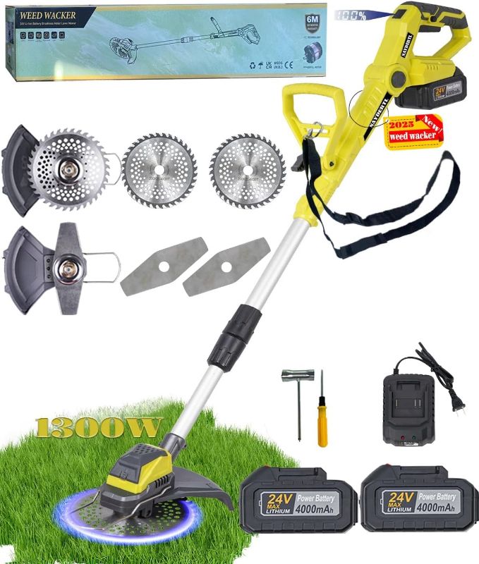 Photo 1 of Electric  Wacker Cordless Eater 24V Battery Powered Brushless Brush Cutter with 2X4.0Ah Batteries Fast Charger Lightweight Grass Trimmer 2 Types Blades for Lawn Yard Garden