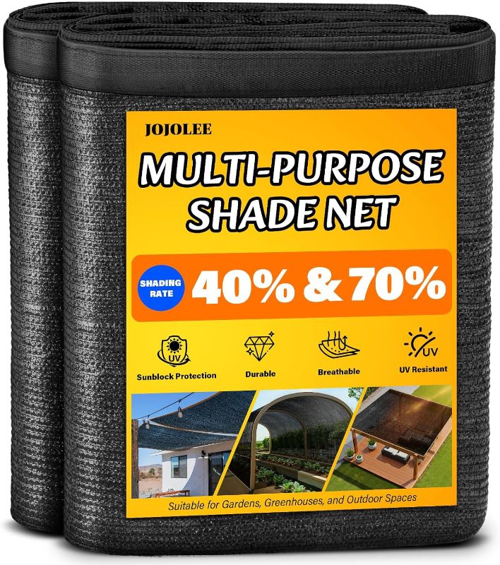 Photo 1 of JOJOLEE 70% Sun Shade Cloth, 10x20FT Shade Net Mesh Tarp with Grommets, Black Sunblock Cover for Outdoor Patio Plants, Pergola, Greenhouse, Chicken Coop, Backyard, Balcony
Brand: JOJOLEE