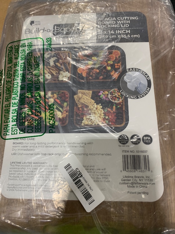 Photo 1 of FARBERWARE Build-A-Board Acacia Cutting Board with Built-in Storage Compartments, Clear Locking Lid & White Handles, Great for Charcuterie & Snacks
