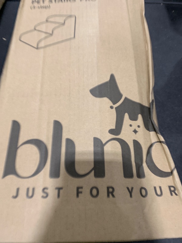 Photo 1 of blunique Dog Stairs for Small Dogs, 15.8 in H 3 Step Curved Dog Ramp for High Bed and Couch, Foam Dog Ramp with Durable Non-Slip Waterproof Fabric Cover, Pet Stairs for Pets Joints, Light Grey