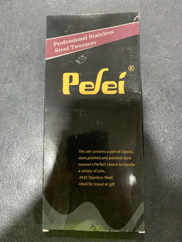 Photo 1 of Pefei Tweezers Set - Professional Stainless Steel Tweezers for Eyebrows - Great Precision for Facial Hair, Splinter and Ingrown Hair Removal (Black)