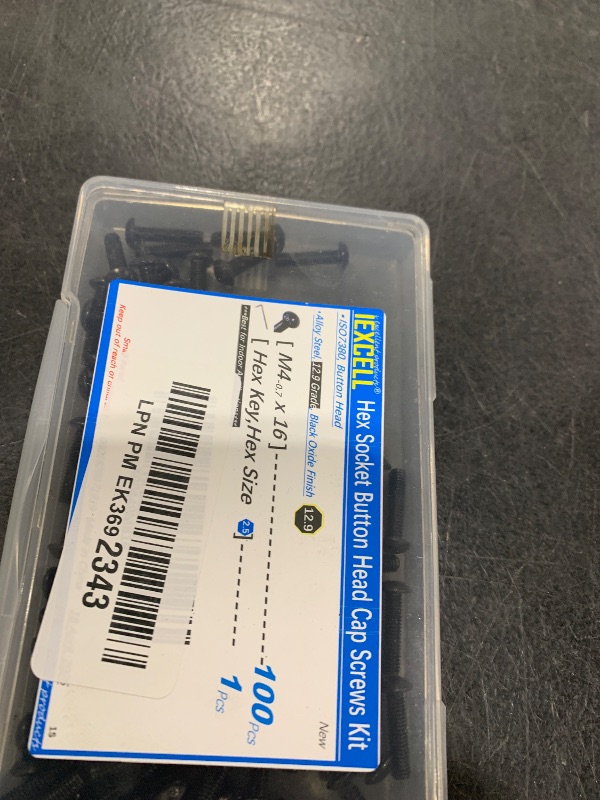 Photo 1 of iexcell 100 Pcs M4 x 16mm Thread Pitch 0.7 mm Alloy Steel 12.9 Grade Hex Socket Button Head Cap Screws Bolts Kit, Black Oxide Finish