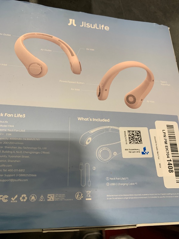 Photo 1 of JISULIFE Portable Neck Fan, Hands-Free Bladeless, 5 Speeds, 4000 mAh Battery Operated Wearable Personal Fan, Twistable, Rechargeable, Gift for Women Men-Pink