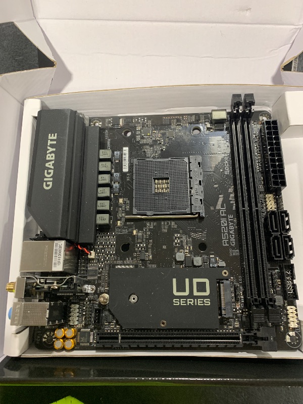 Photo 1 of Gigabyte A520I AC (AMD Ryzen AM4/Mini-ITX/Direct 6 Phases Digital PWM with 55A DrMOS/Gaming GbE LAN/Intel WiFi+Bluetooth/NVMe PCIe 3.0 x4 M.2/3 Display Interfaces/Q-Flash Plus/Motherboard)