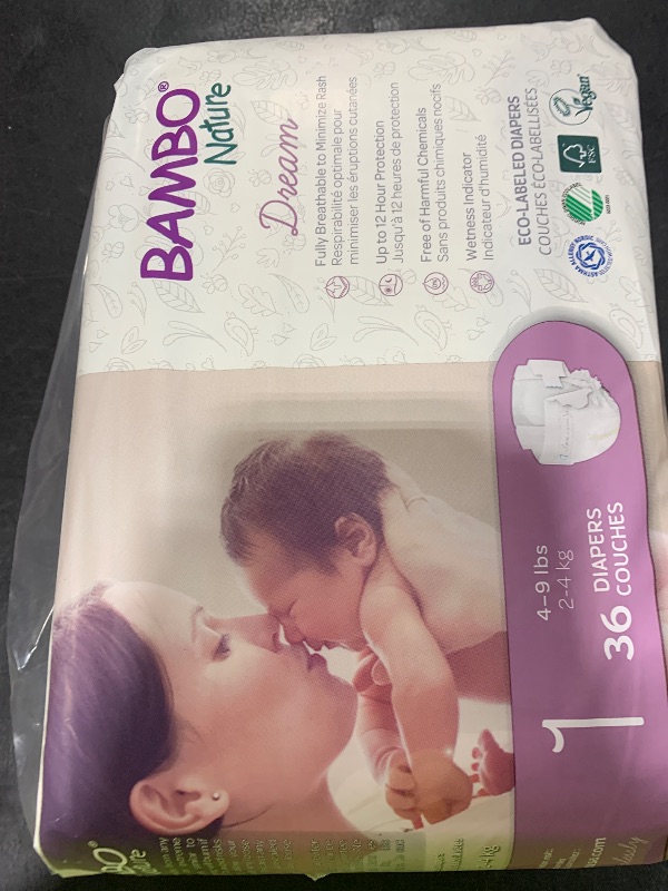 Photo 1 of Bambo Nature Hypoallergenic Baby Diapers, Eco-Labelled Sustainable Diapers, Enhanced Leakage Protection, Totally Chlorine-free, Skin Friendly, and Super Absorbent - Size 1 (36 Count)