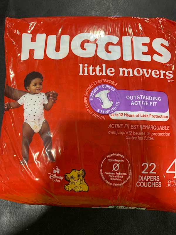 Photo 1 of Huggies Size 4 Diapers, Little Movers Baby Diapers, Size 4 (22-37 lbs), 22 Count (Packaging May Vary)