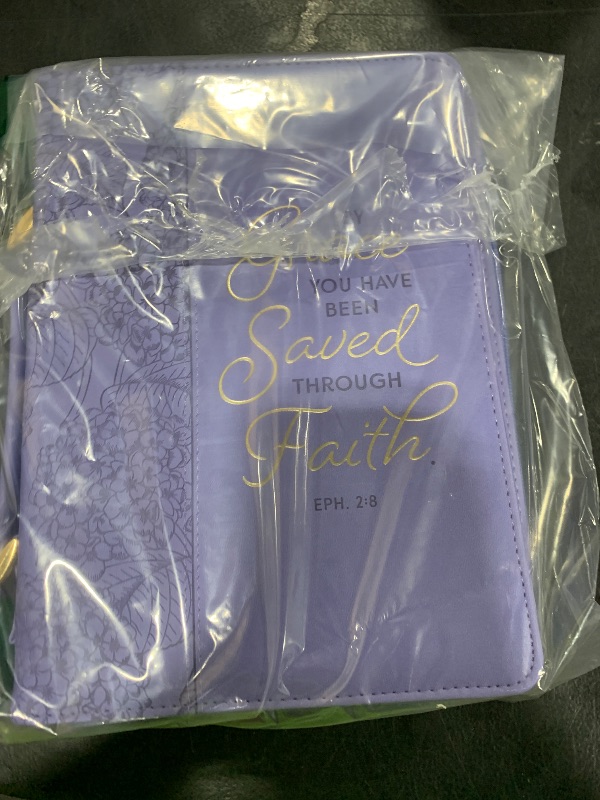 Photo 1 of Christian Art Gifts Faux Leather Fashion Bible Cover for Women: by Grace You Have Been Saved - Ephesians 2:8 Inspirational Bible Verse, Hydrangea Lavender-Purple, Large