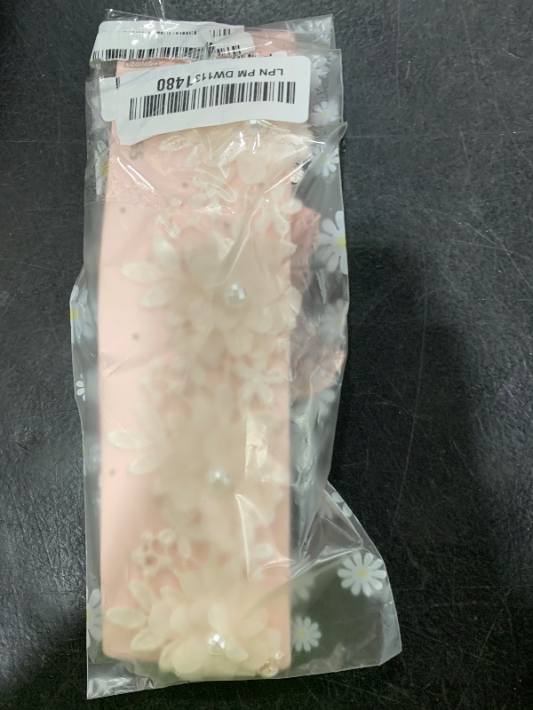 Photo 1 of Kenjudess Flower Lace Baby Girls Headband Pink Lace Baptism Christening Elastic Toddler Hairband Floral Pearl Infants Headband Birthday Wedding Party Hair Accessories for Baby (Style 1 - pink)