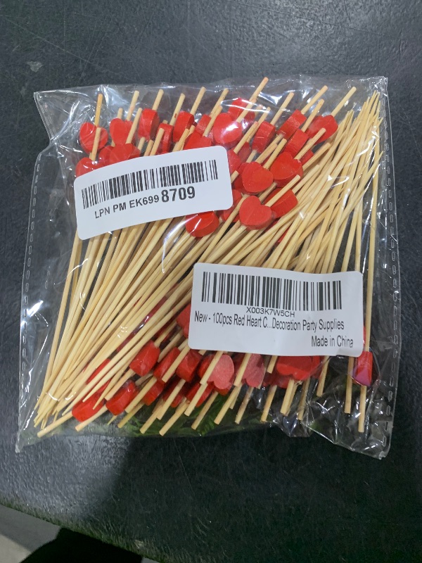 Photo 1 of 100pcs Red Heart Cocktail Picks 4.7" Long Fruit Sticks Food Toothpicks Sandwich Appetizer Charcuterie Skewers, Handmade of Bamboo Wood, for Birthday, Wedding, Valentines Day Decoration Party Supplies