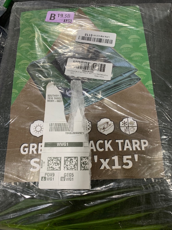 Photo 1 of 15x15 Feet Tarp Waterproof,Tarps,9Mil Thick, UV Resistant,Medium Duty Multipurpose Poly Tarp Cover with Metal Grommets and Reinforced Edges,Finished Size Green/Black by RAINDEWAY