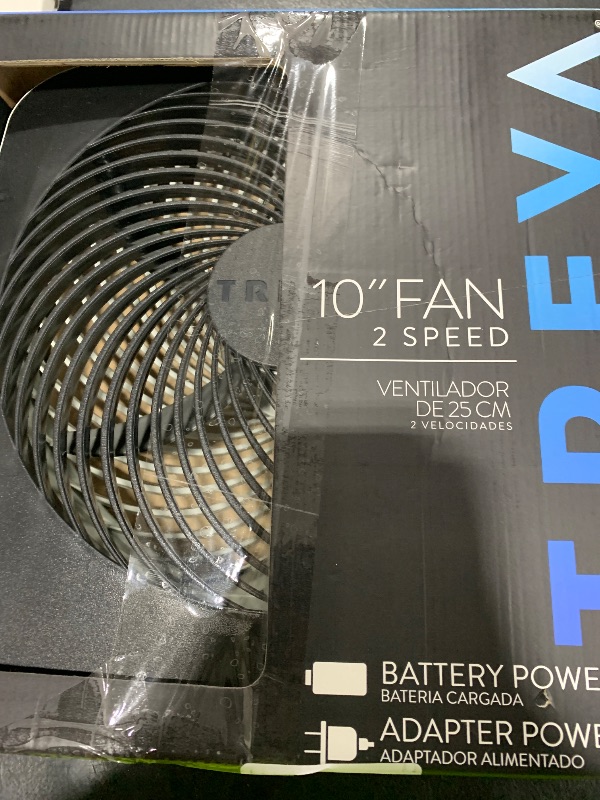 Photo 1 of Treva 10-Inch Portable Fan, Powered by Battery and/or AC Adapter - Desk Fan Air Circulating with 2 Cooling Speeds for Personal and Travel Use (Black) (OOS)