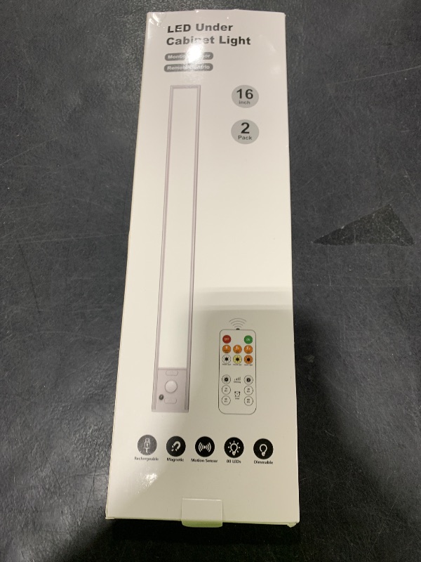 Photo 1 of 16in Under Cabinet Lighting with Remote Control,160 LED Motion Sensor Light Indoor,4000mAh USB Rechargeable Closet Lights,3 Color Temps Wireless Under Counter Lights for Kitchen,Pantry, Stair, 2 Pack