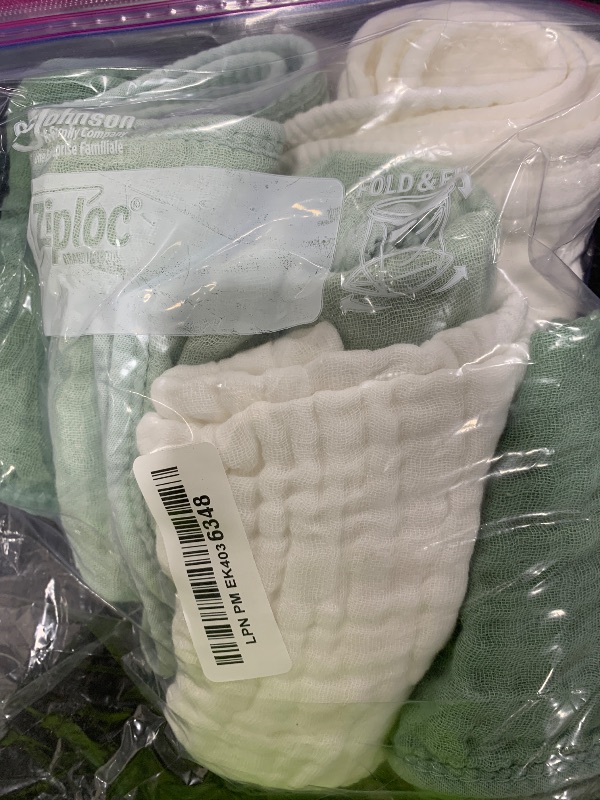 Photo 1 of Looxii Muslin Burp Cloths 100% Cotton Muslin Cloths Large 20''x10'' Extra Soft and Absorbent 6 Pack Baby Burping Cloth for Boys and Girls White+Green