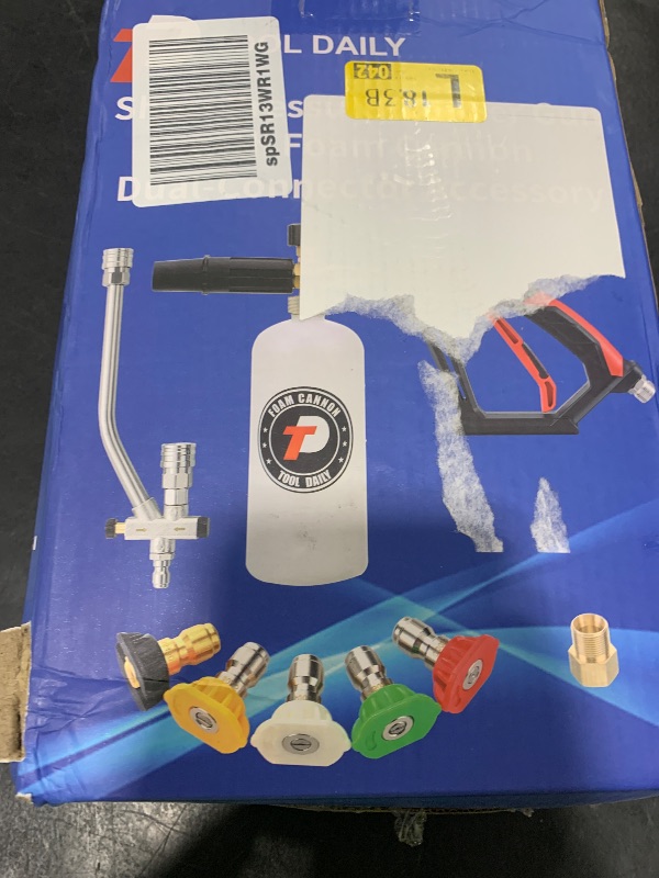 Photo 1 of Tool Daily Short Pressure Washer Gun with Foam Cannon, Dual Connector Accessory, 1/4 Inch Quick Connect, 5 Spray Nozzle Tips, 1 Liter