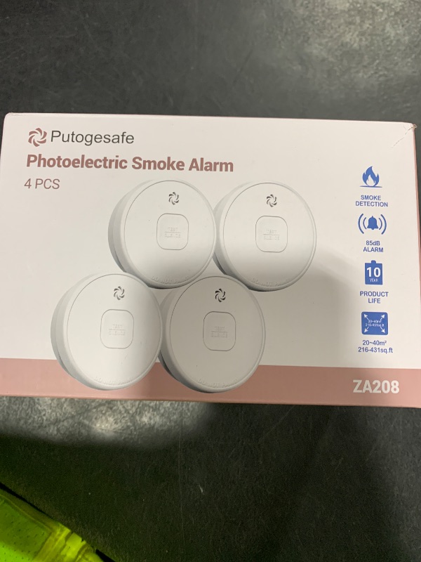 Photo 1 of Putogesafe Smoke Detector, 10-Year Smoke Alarm with Photoelectric Sensor and Built-in 3V Lithum Battery, Fire Alarm with Test Button and Low Battery Warning, Fire Safety for Home, 4 Pack