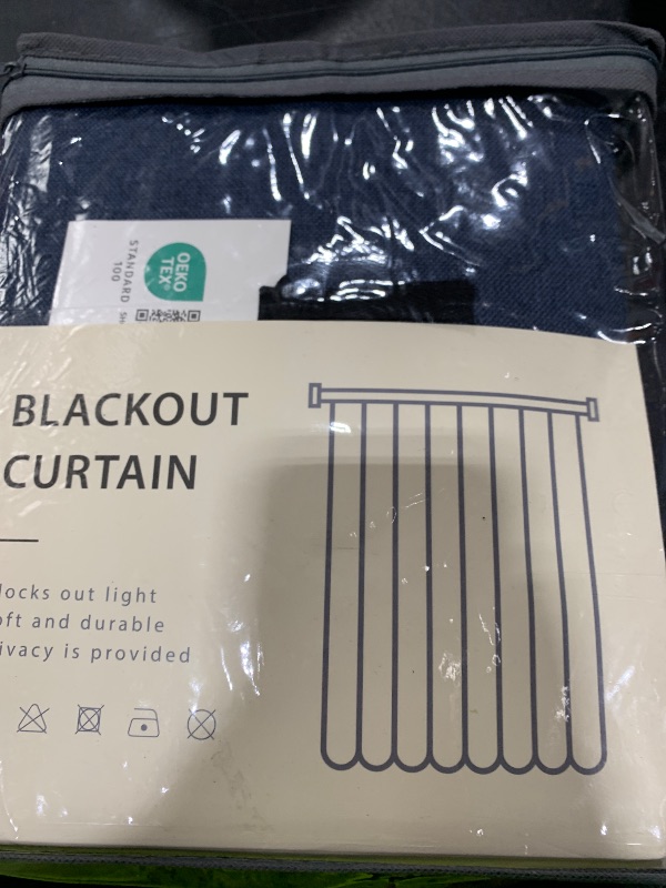 Photo 1 of 100% Blackout Shield Linen Blackout Curtains for Bedroom 96 Inches Long, Back Tab/Rod Pocket Living Room Drapes, Thermal Insulated Blackout Curtains 2 Panels Set, 50" W x 96" L, Navy