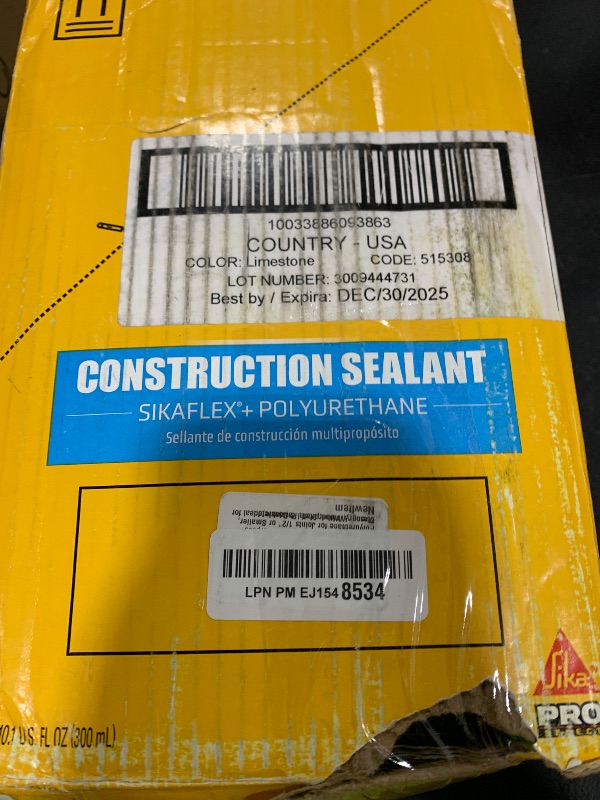 Photo 1 of SIKA Sikaflex Construction Sealant, 12-Pack, 10.1 fl oz, Limestone – All-Purpose Polyurethane for Joints 1/2" or Smaller, Strong, Weatherproof, Paintable, Ideal for Masonry, Wood, Metal & Concrete