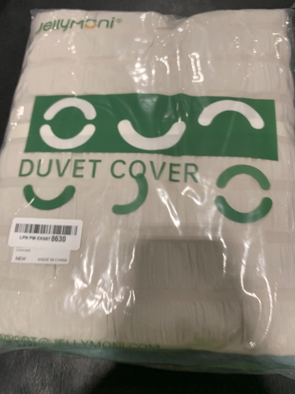 Photo 1 of JELLYMONI Beige Duvet Cover Twin Size, 3pcs Washed Microfiber Bedding Set, Soft Breathable Seersucker Duvet Cover Set with Zipper Closure and Corner Ties for All Seasons