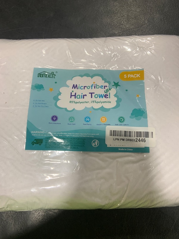 Photo 1 of HOMEXCEL 5 Pack Microfiber Hair Towels - 40 x 20 inches Super Soft, Fast Drying Turbans for Long, Thick, Curly Hair - Anti Frizz Wrap with Elastic Strap