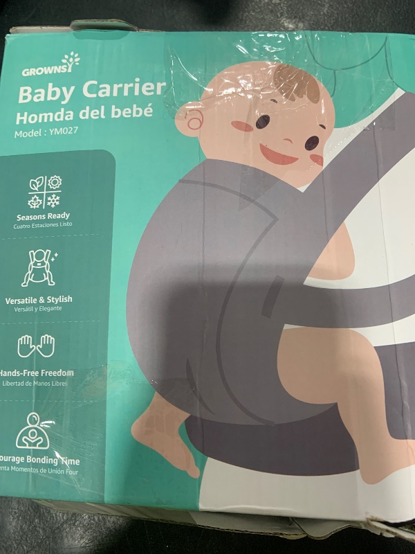 Photo 1 of GROWNSY Baby Carrier, All Season Design with Adjustable Mesh Panel, Ergonomic Baby Carriers with Lower & Upper Buckle, Newborn to Toddler (7-44lbs), Hands-Free Parenting, Grey