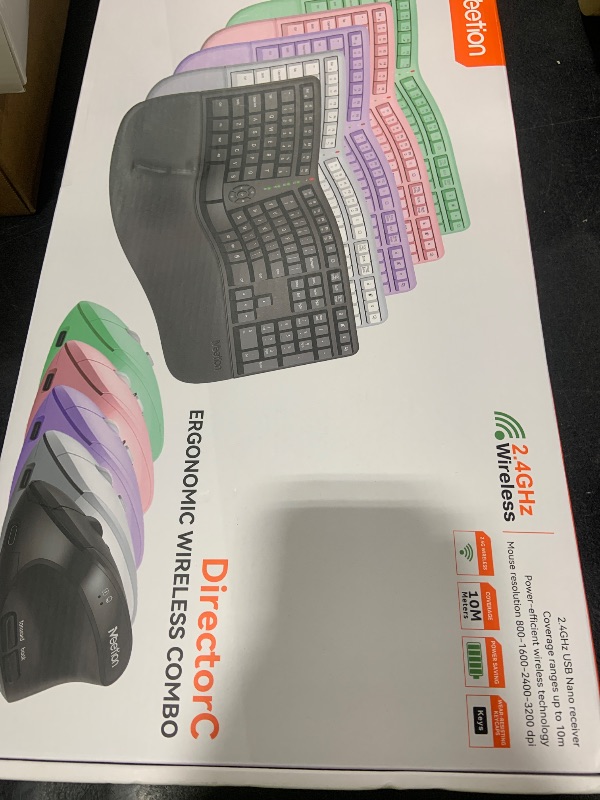 Photo 1 of MEETION Ergonomic Wireless Keyboard and Mouse, Ergo Keyboard with Vertical Mouse, Split Cushioned Wrist Palm Rest, Natural Typing, Rechargeable, Full Size, Windows/Mac/Computer/Laptop, Black DirectorC